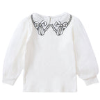 Mädchen Bluse mit transparenter Puffärmel und besticktem Kragen R&B