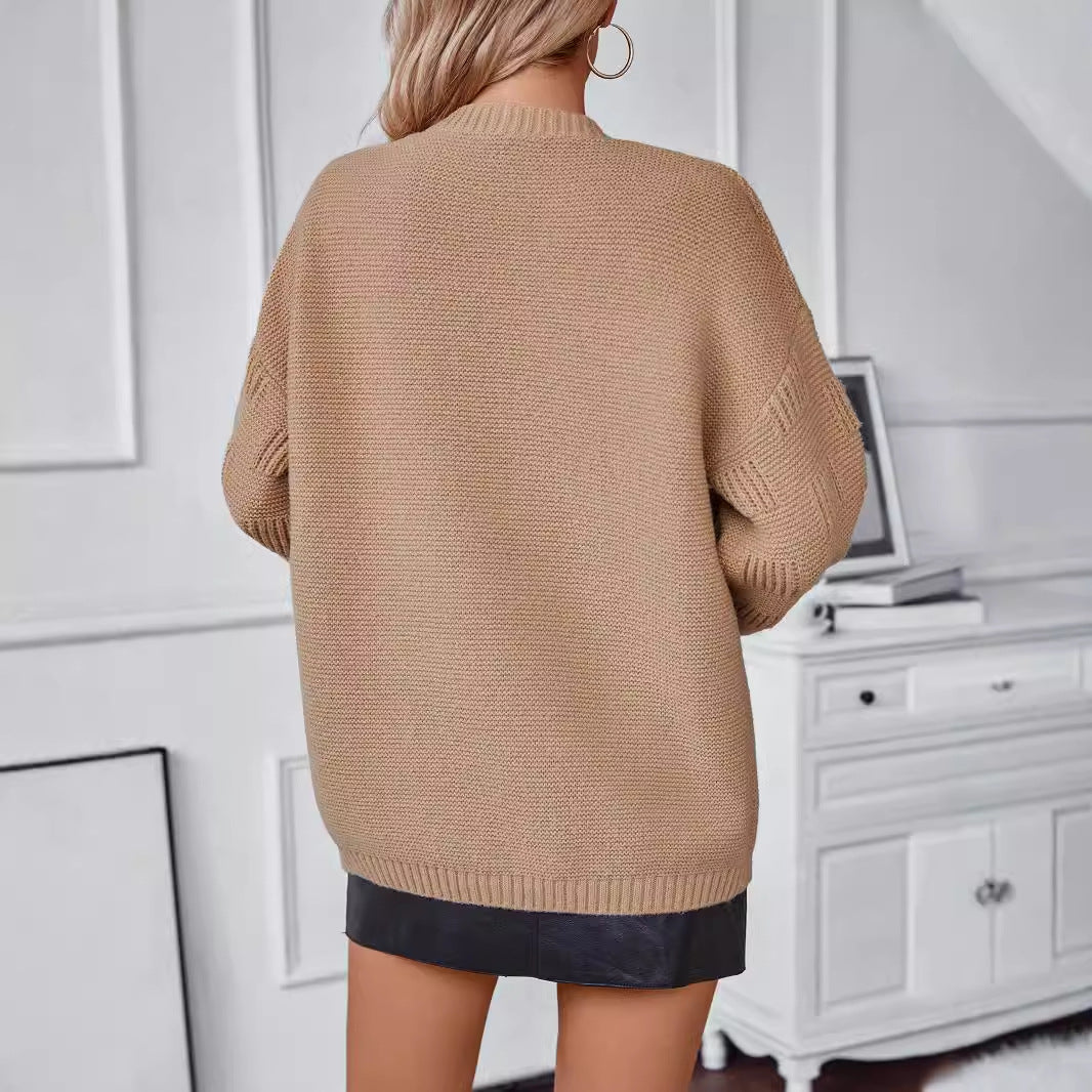 Damen weit geschnittene Strickjacke mit Taschen und strukturiertem Ärmel R&B