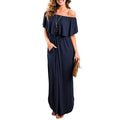 Damen Maxikleid mit schulterfreiem Design und Rüschendetail R&B
