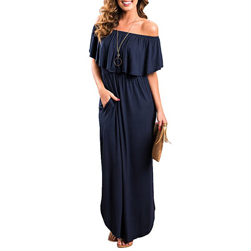 Damen Maxikleid mit schulterfreiem Design und Rüschendetail R&B