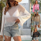 Damen luftiger Strickoberteil mit transparentem Lochmuster R&B