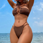 Damen Bandeau-Bikini Set mit raffinierten Schnürdetails