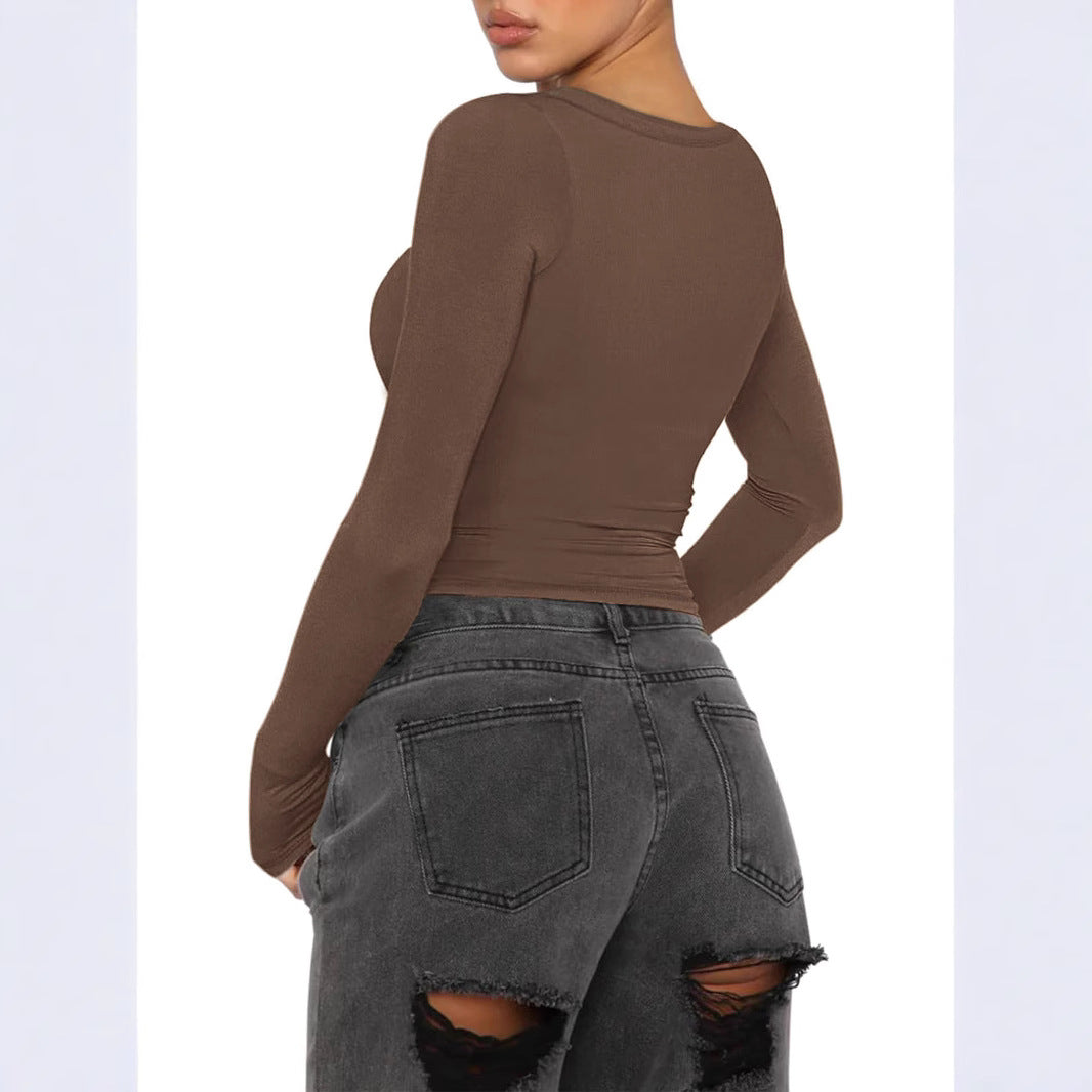 Damen Figurbetontes Langarmshirt aus elastischem Stoff R&B
