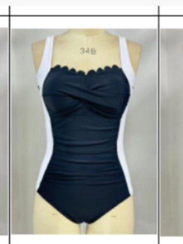 Damen Einteiler Schwimmanzug mit dekorativen Falten R&B