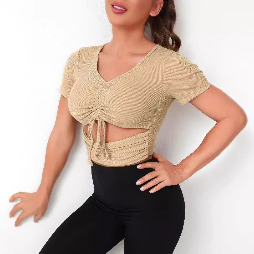 Damen Cropped Top mit Schnürung und V-Ausschnitt R&B