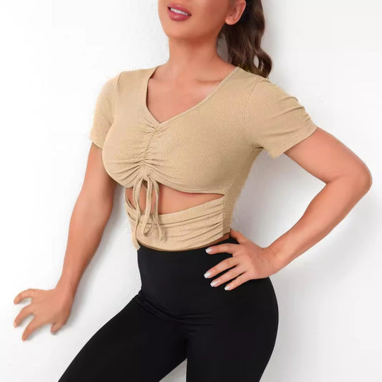 Damen Cropped Top mit Schnürung und V-Ausschnitt R&B