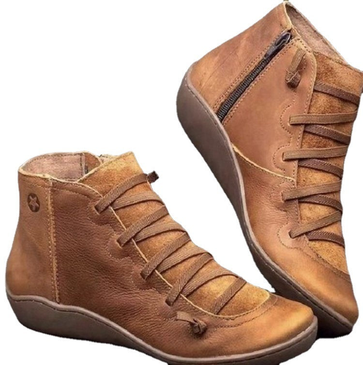 Damen nan knöchelhoher Softleder-Sneakerboot mit seitlichem Reißverschluss elastischer Zierschnürung und ergonomischer Komfortsohle R&B