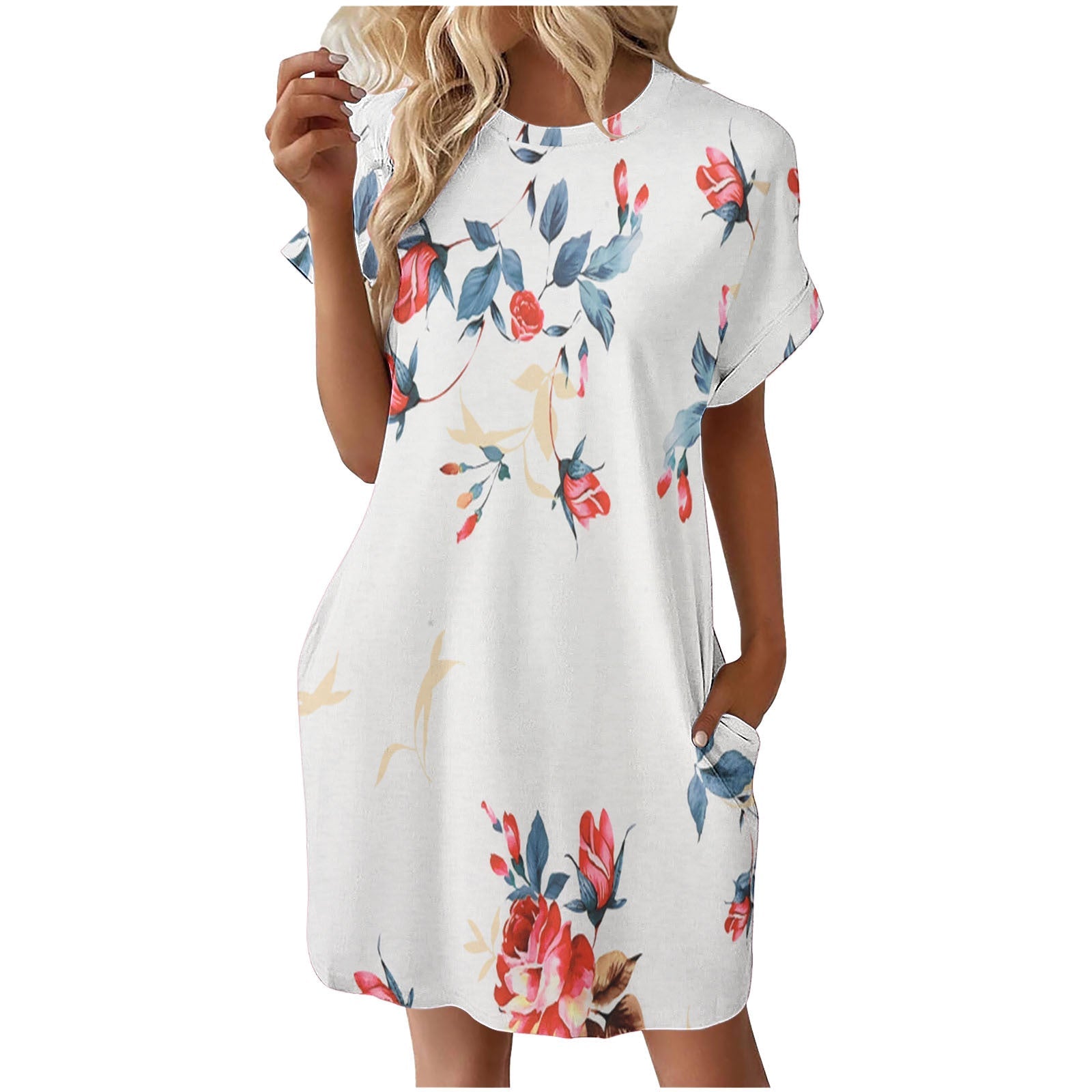 Damen lässiges Sommerkleid mit Blumenmuster und praktischen Taschen R&B