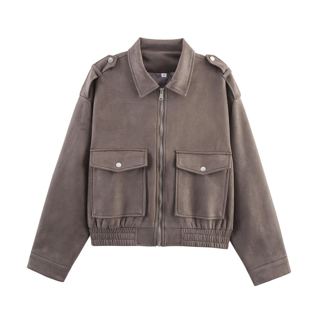 Damen lässige Utility-Jacke mit robustem Reißverschluss und großen aufgesetzten Taschen R&B