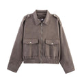 Damen lässige Utility-Jacke mit robustem Reißverschluss und großen aufgesetzten Taschen R&B