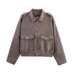 Damen lässige Utility-Jacke mit robustem Reißverschluss und großen aufgesetzten Taschen R&B