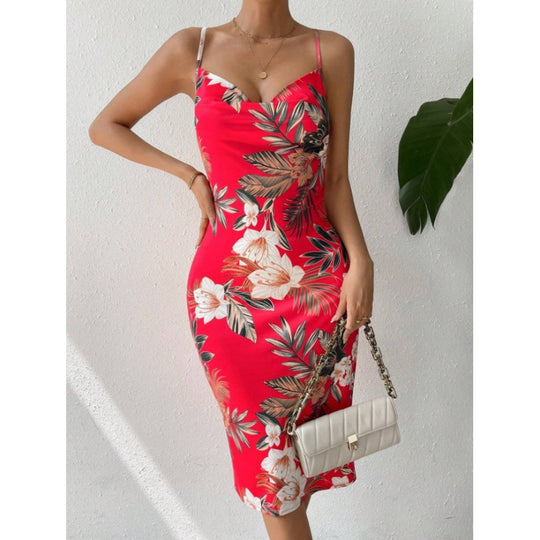 Damen Sommerliches Etuikleid mit floralem Design und Spaghetti-Trägern R&B