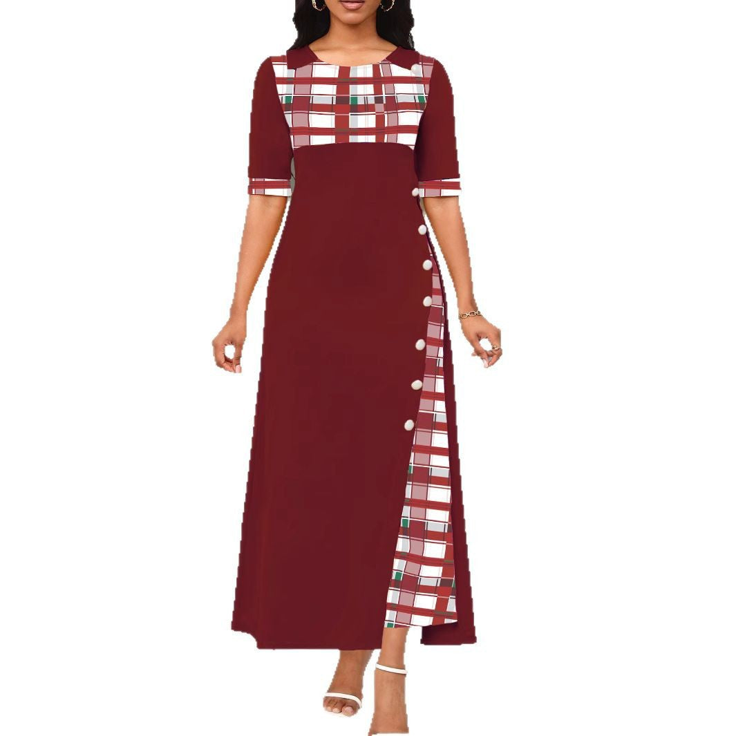 Damen Maxi-Kleid mit modischem Karomuster und geschmackvollen Knopfdetails R&B