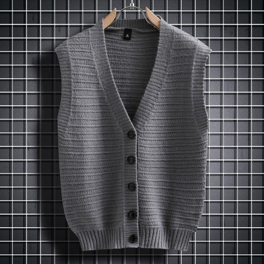Damen ärmellose Strickjacke mit Knopfdetails und feinem Design R&B