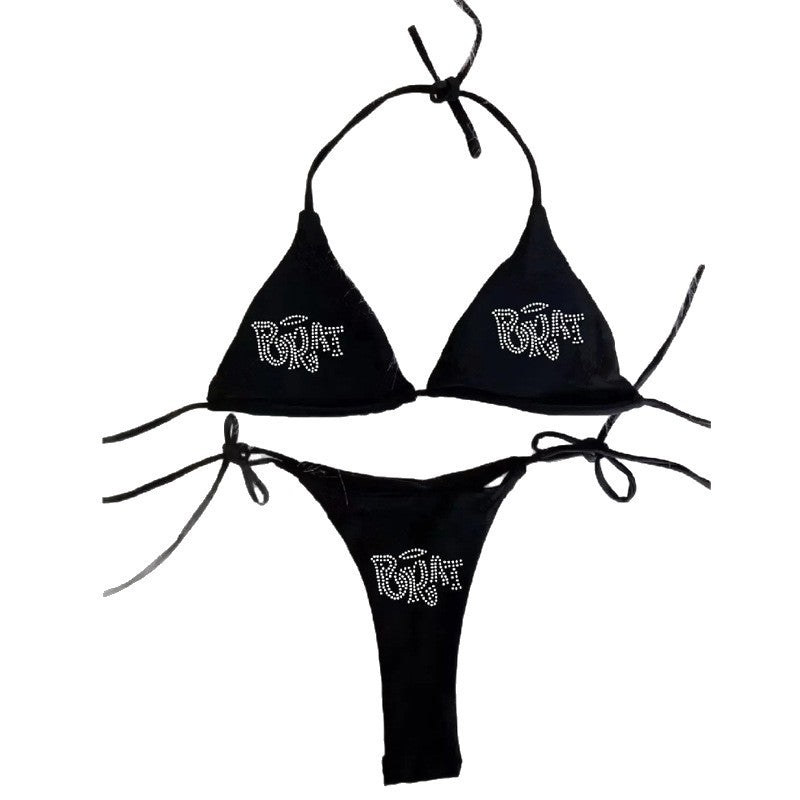 Damen Bikini-Set mit glitzerndem Druck und verstellbaren Trägern R&B