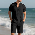 Herren lässiges Freizeit-Set aus atmungsaktivem Baumwollmix mit eleganter Knopfleiste R&B