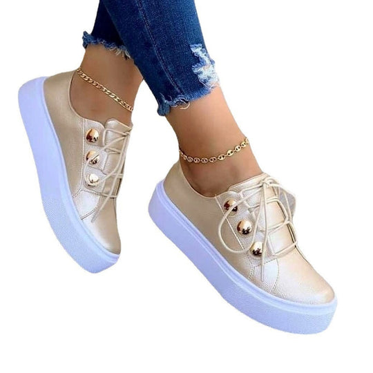 Damen nan Plateau-Sneaker aus Kunstlederoptik mit Zierkugeln und gepolstertem Komfortfußbett R&B