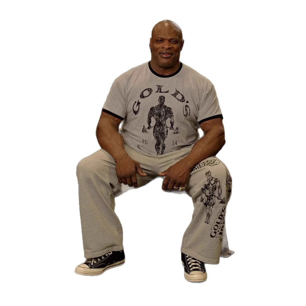 Herren nan Vintage Trainingsshirt mit Rundhalsausschnitt Kontrastbündchen und Retro-Bodybuilding-Druck R&B