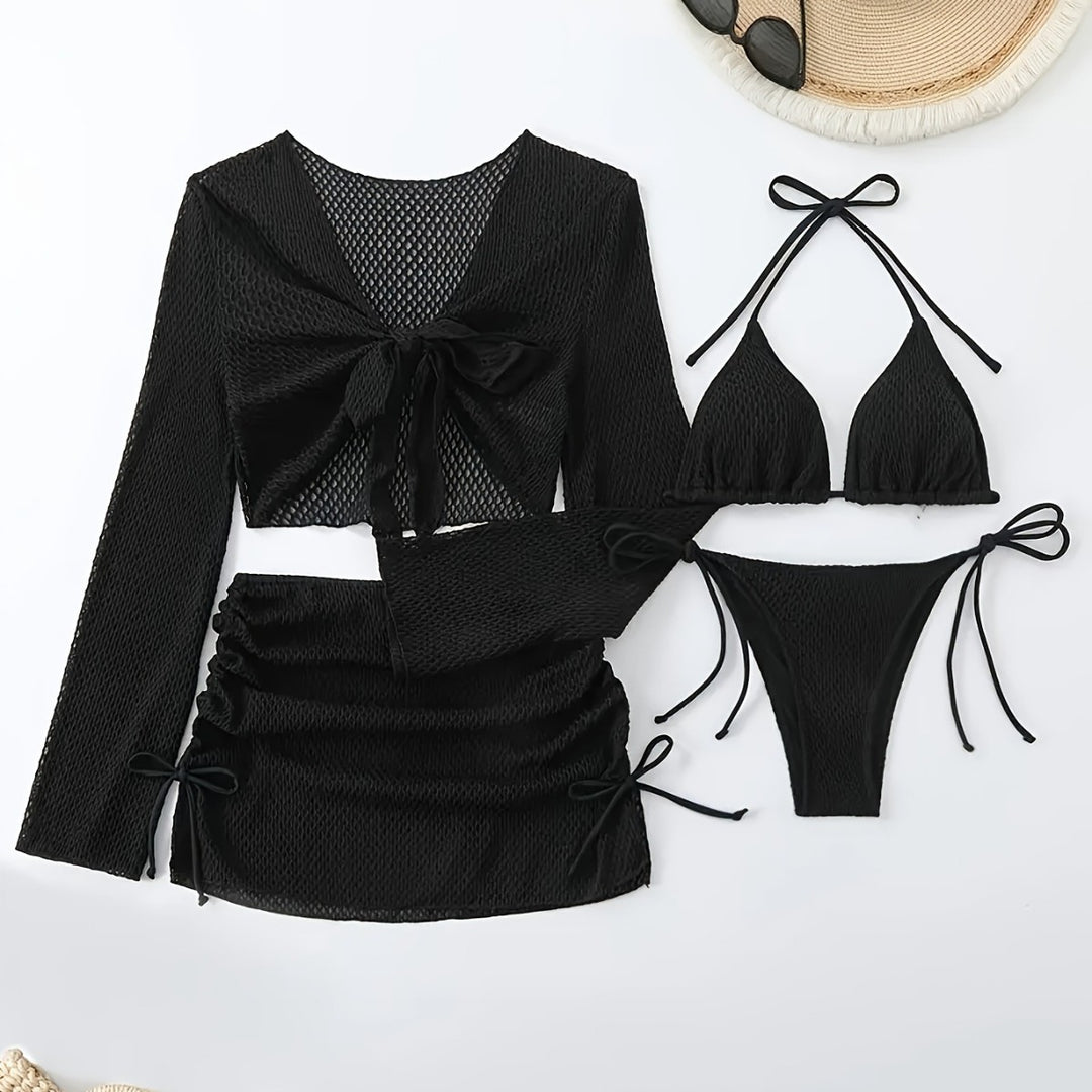Damen Bikini-Set mit leichtem Netzoberteil und verstellbaren Höschen R&B