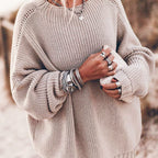 Damen Oversized Strickpullover mit luftigen Maschen und Seitenschlitzen R&B
