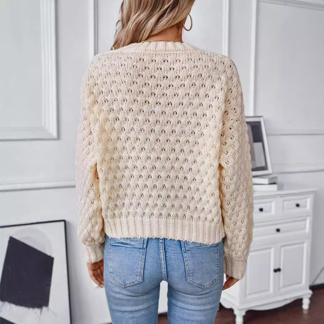 Damen gemütlicher Strickpullover mit strukturiertem Zopfmuster und lässigem Schnitt R&B