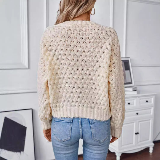 Damen gemütlicher Strickpullover mit strukturiertem Zopfmuster und lässigem Schnitt R&B