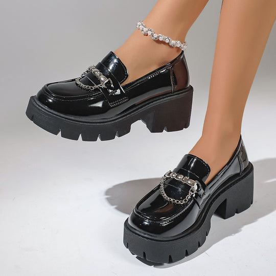 Damen Chunky Loafers mit glattem Obermaterial und robustem Plateau-Heel R&B