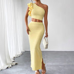 Damen Maxikleid mit asymmetrischem Schnitt und Rüschendetails EB