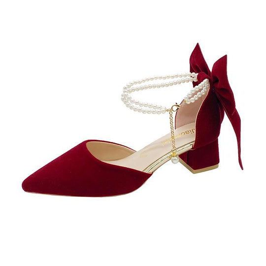 Damen elegante High Heel Schuhe mit Perlenschmuck und Riemen R&B