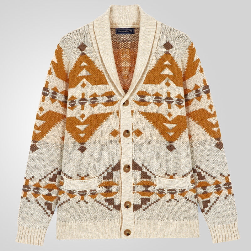 Herren Strickjacke mit geometrischem Muster und einem weichen, wärmenden Futter R&B