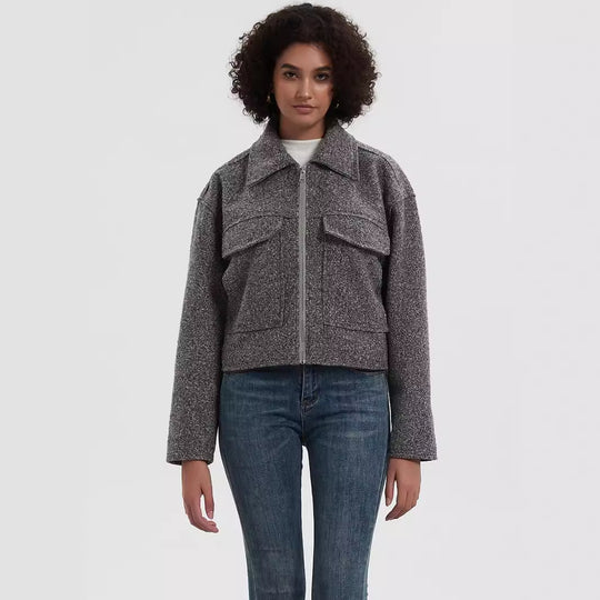 Damen cropped Utility-Jacke mit doppelten Brusttaschen R&B