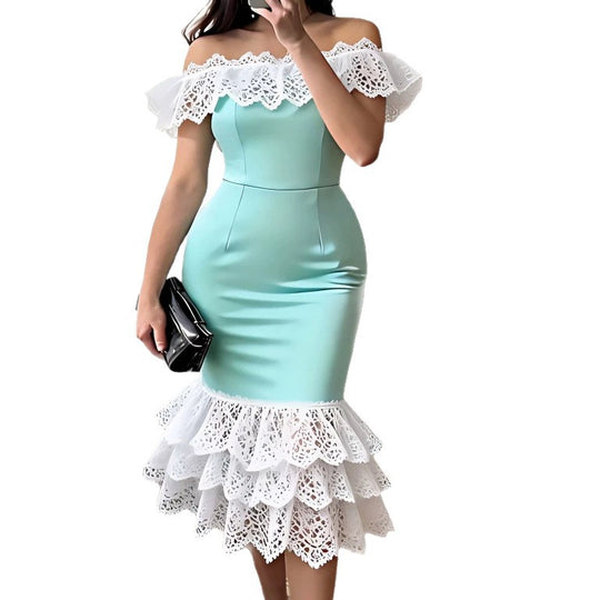 Damen Luxuriöses Cocktailkleid mit Spitzenakzenten R&B