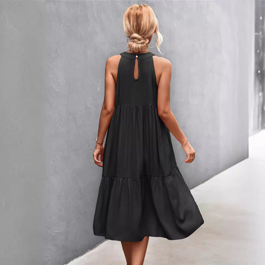 Damen luftiges Sommerkleid mit schwingendem Rock und hohem Hals R&B