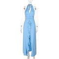 Damen Haltermaxikleid mit gerafftem Design und verspielten Rüschen R&B