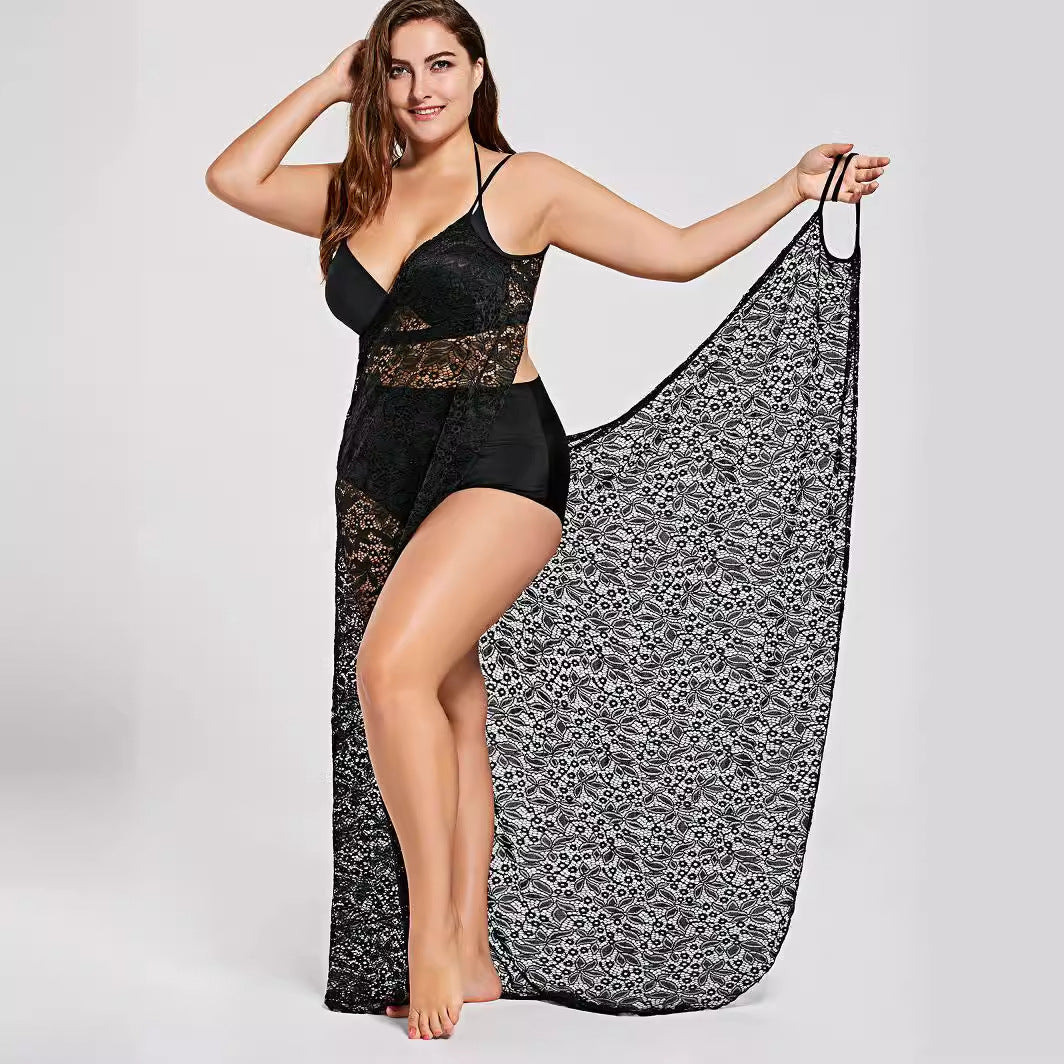 Damen eleganter durchsichtiger Spitzen-Strandüberwurf R&B