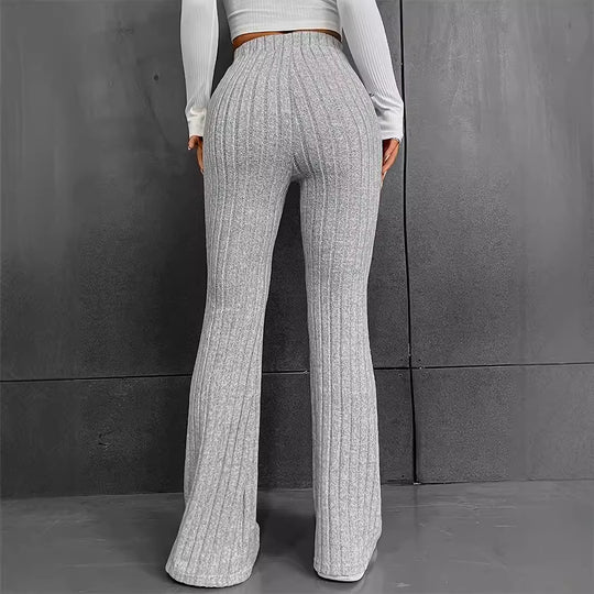 Damen Bequeme Flared-Strickhose mit hohem Bund und Rippstruktur R&B