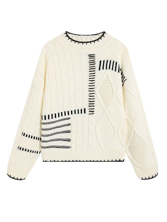 Damen lässiger Strickpullover mit grafischem Muster R&B