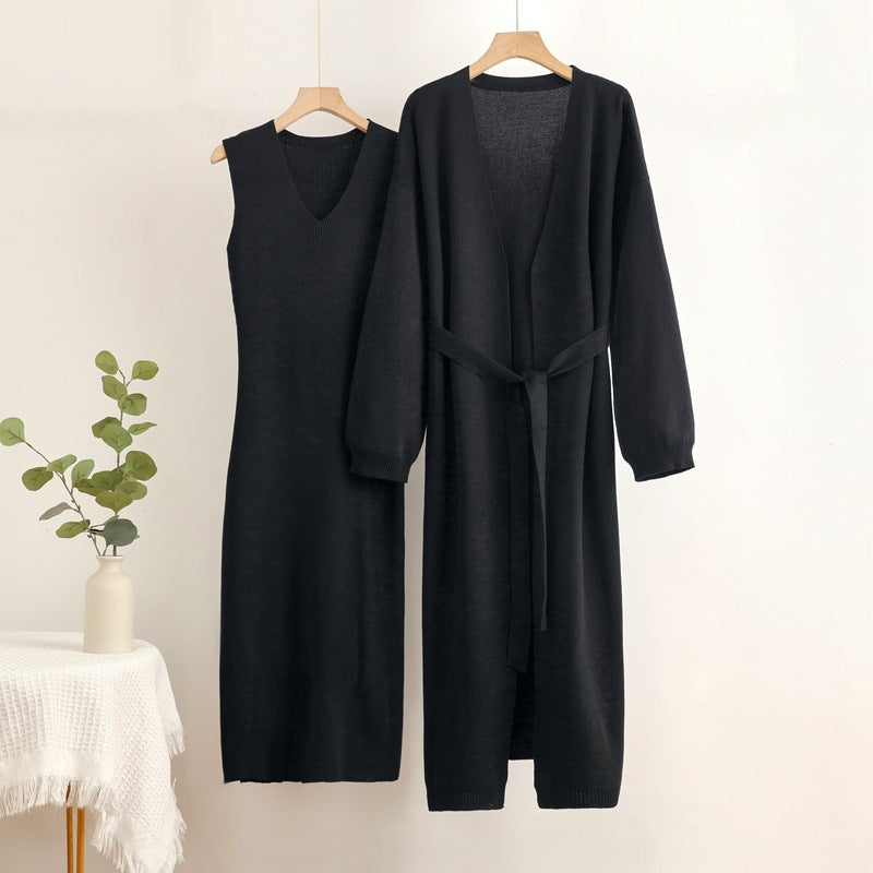 Damen 2-teiliges Kleid und Cardigan-Set mit V-Ausschnitt R&B