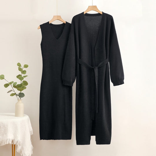 Damen 2-teiliges Kleid und Cardigan-Set mit V-Ausschnitt R&B