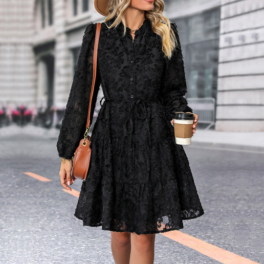 Damen Kleid im romantischen Boho-Stil mit Knopfverschluss und Bindegürtel R&B