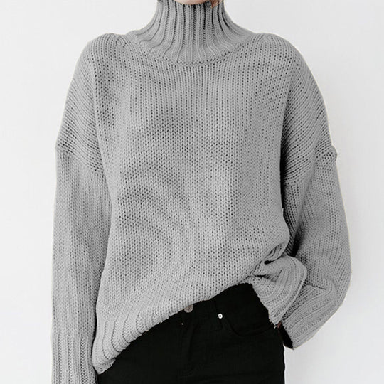 Damen Grober Strickpullover mit Stehkragen R&B