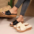 Damen Wedge-Pantoletten mit elegantem Kreuzriemen-Design und ergonomischer Fußbettung R&B