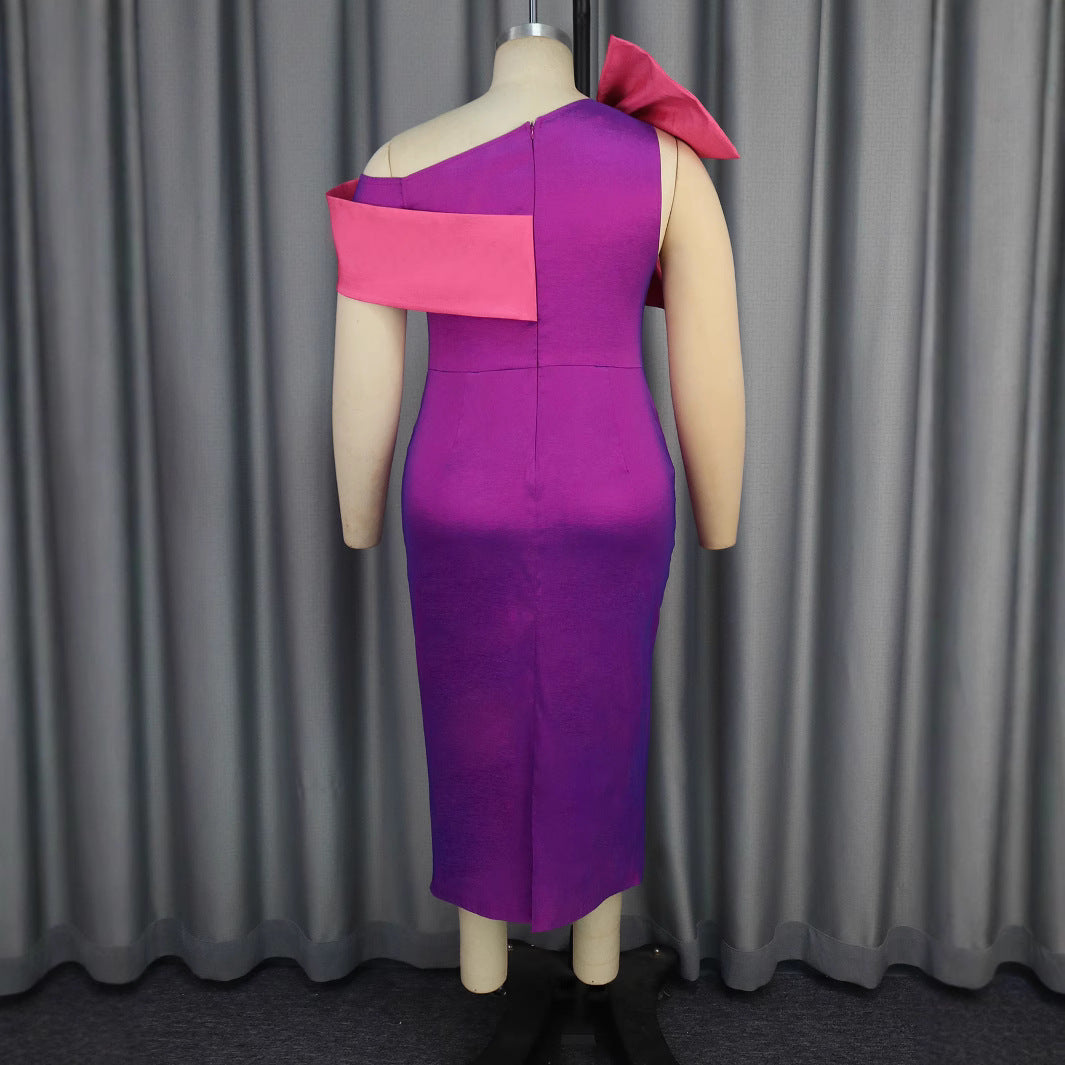 Damen elegantes Kleid mit asymmetrischem Rüschenakzent R&B