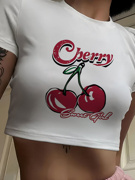 Damen Crop-T-Shirt mit fröhlichem Kirschmotiv R&B