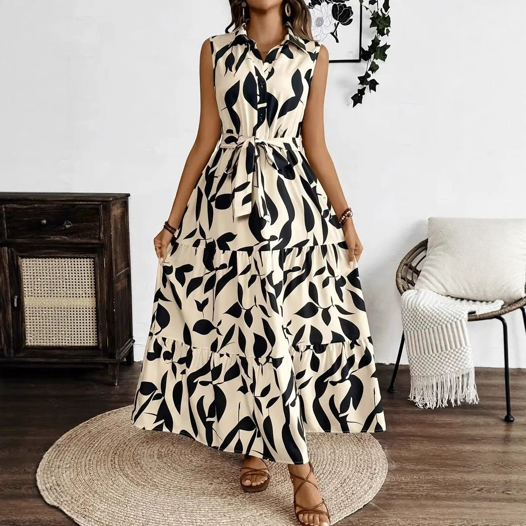 Damen Maxikleid mit Blätterdruck R&B