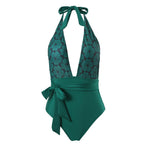 Damen eleganter Einteiler Badeanzug mit floralem Wickelrock R&B