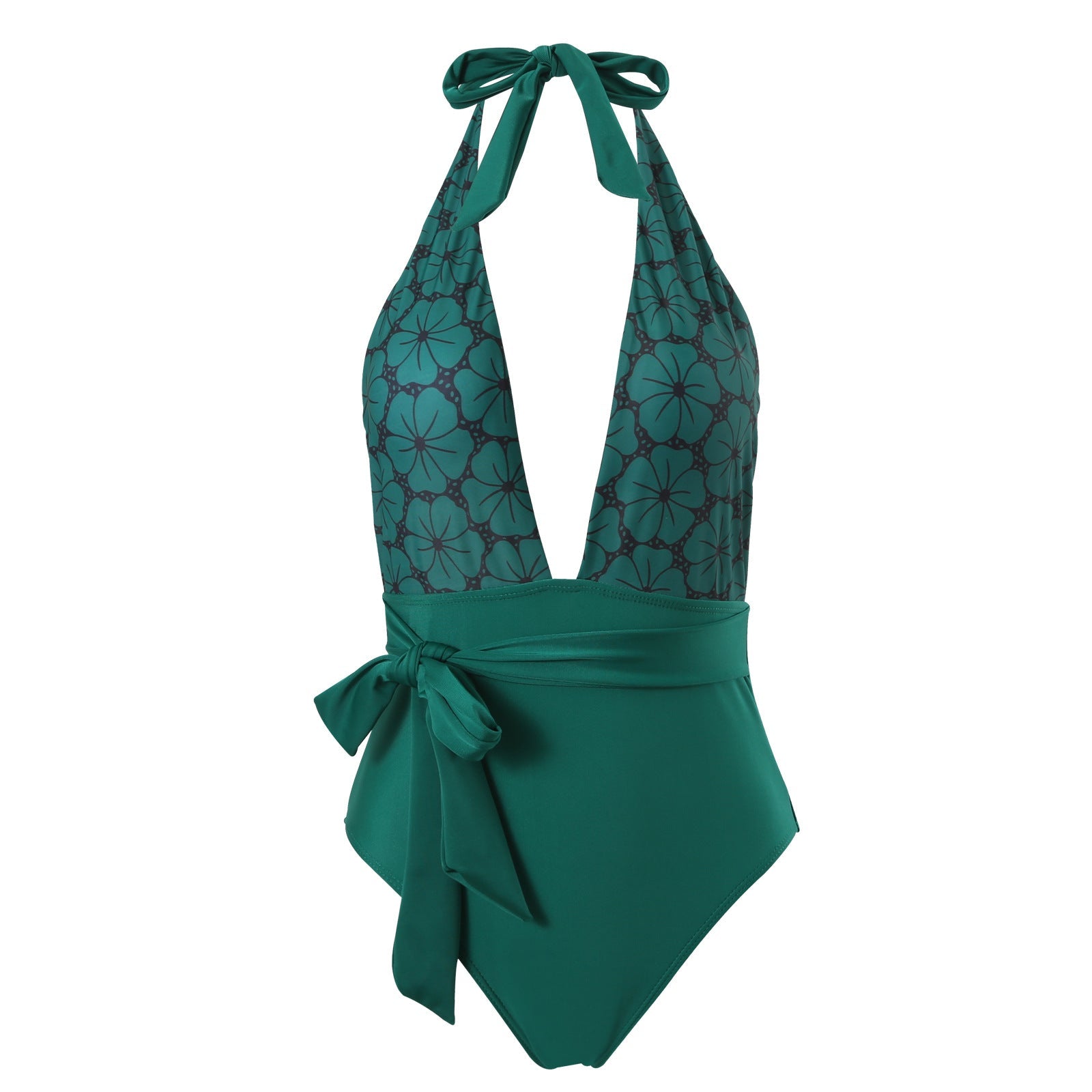 Damen eleganter Einteiler Badeanzug mit floralem Wickelrock R&B