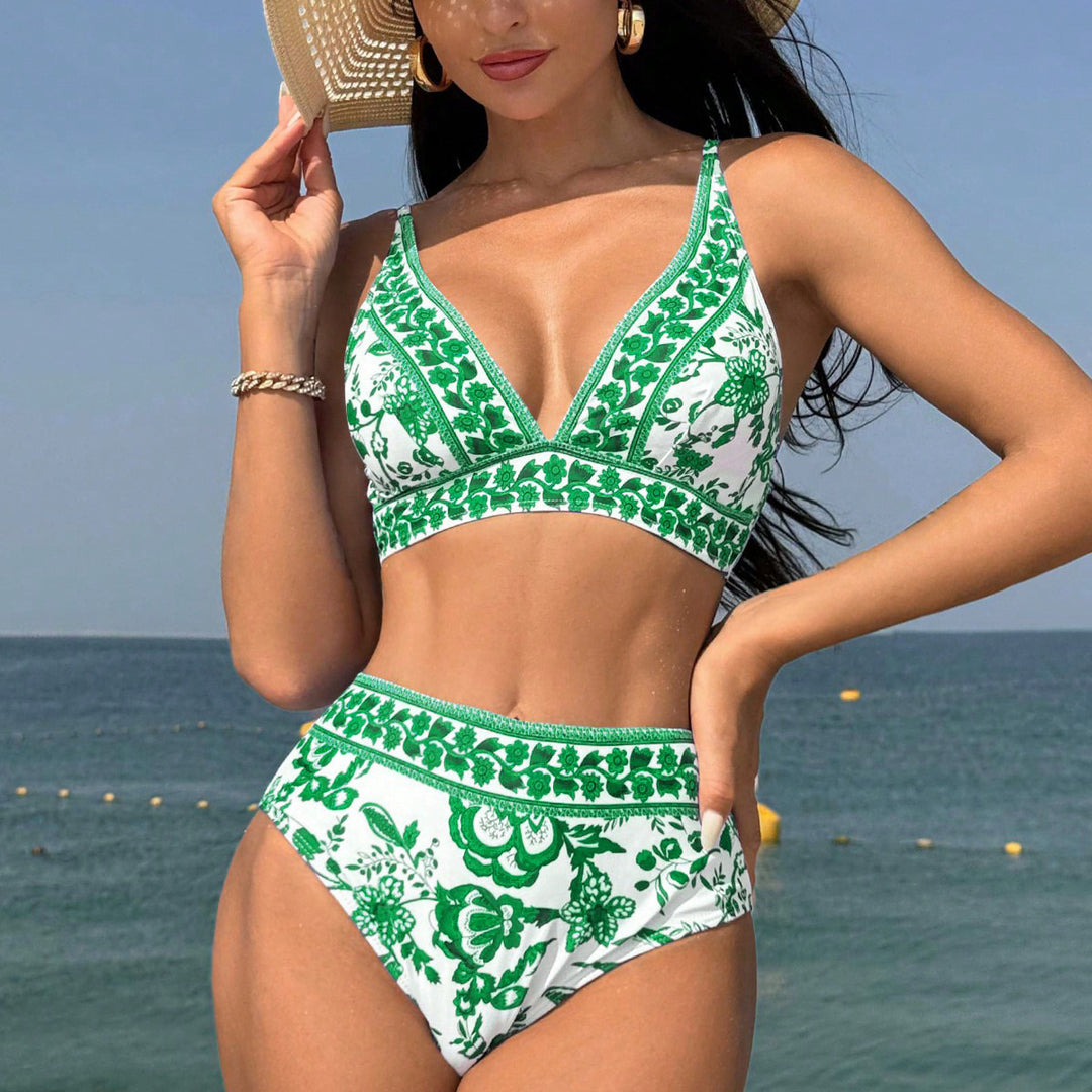Damen Hochtaillierter Bikini mit floralem Muster R&B