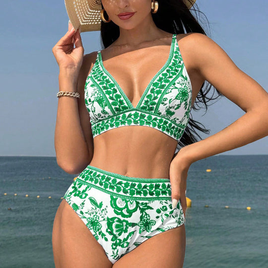 Damen Hochtaillierter Bikini mit floralem Muster R&B