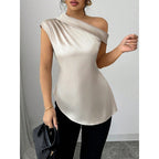 Damen charmantes asymmetrisches Oberteil mit Rüschendetails und einer Schulter R&B